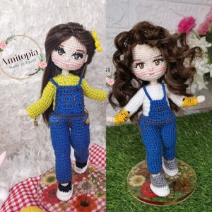 zoey amigurumi crochet doll pattern pdf/jeans jumpsuit amigurumi doll / jeans overalls doll/ English pattern / Amitopia pattern