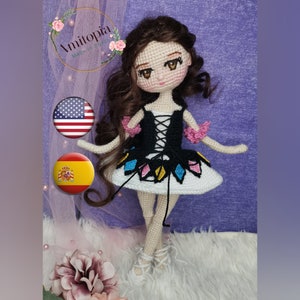 Sadie ballerina amigurumi doll pattern pdf / English pattern / Amigurumi doll with embroidery eyes / doll with long hair/ Amitopia pattern