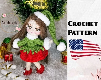 Caroline Christmas doll amigurumi pdf/elf amigurumi doll pattern /xmas amigurumi doll pattern / English pattern /elf pattern/ amitopia