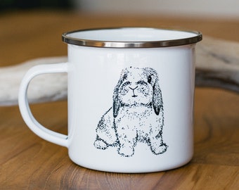 Hand-Drawn Holland Lop Bunny 10 oz Camping Mug | Enamel Bunny Coffee Cup | Rabbit Mug | Kids Animal Mug | Easter Gift