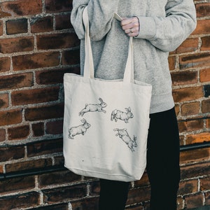 Hopping Bunnies Organic Cotton Tote Bag | Canvas Bunny Tote | Market Bag | Eco Tote Bag | Reusable Shopping Bag | Shoulder Bag