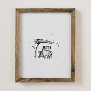 Impressão de sapo desenhado à mão | Arte de parede de sapo fofo | Decoração de parede caprichosa | Arte de berçário de floresta | Desenho de pontilhismo | Estampa de animal