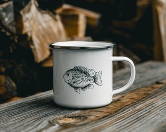 Hand-Drawn Sunfish Camping Mug | Enamel Coffee Mug | Minnesota Gift | Cabin Decor | Bluegill Mug | Fishing Gift