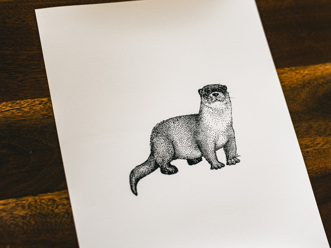 Hand-Drawn Otter Art Print River Otter Art Cabin Decor | Etsy