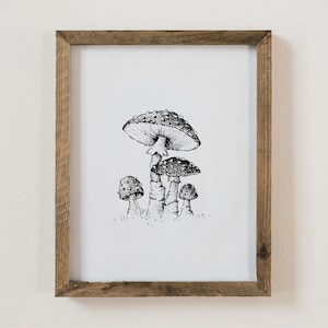 Handgezeichneter Pilz Print: Fliegenpilz Botanische Wandkunst