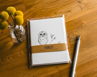 Forest Animal Art Card Set: Black and White Woodland Giclée Prints