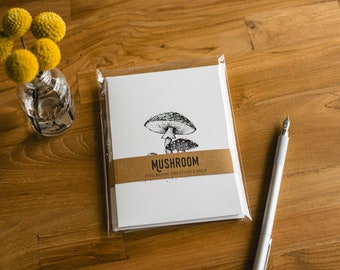 Mushroom Greeting Card Set: Woodland Animal Art Cards, Pack of 5