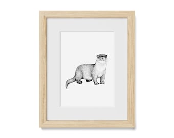 Otter Kunstdruck | Fischotter Art | Cabochon Dekor | Otter Zeichnung | Kinderzimmer Dekor | Seeotter Print | Minnesota River Otter