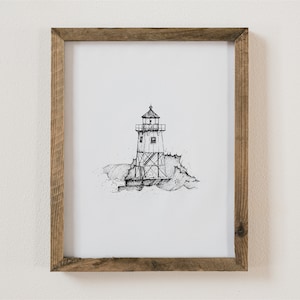 Hand-Drawn Grand Marais Lighthouse Art Print | Minnesota Wall Art | Nautical Decor