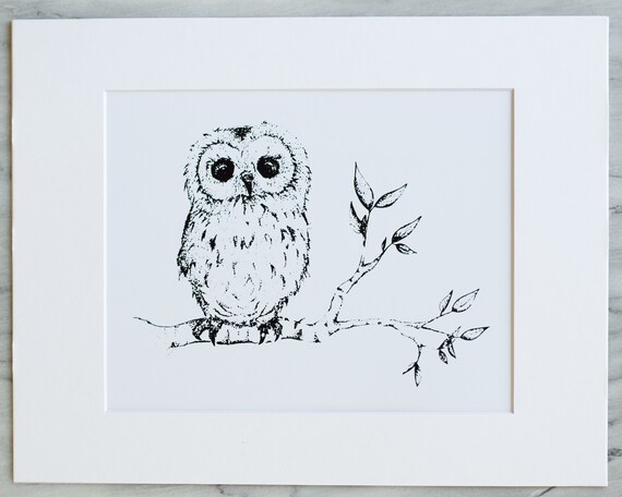 Adorable hand drawn baby owl nursery print One of a mix and match print series of baby animals and iconic design colour backgrounds.