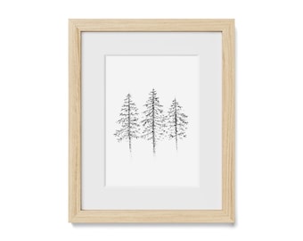 Hand-Drawn Fir Tree Art Print: Minnesota North Woods Cabin Decor