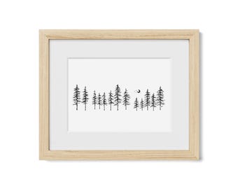 Nordic Pine Forest Art Print: Stippled Minnesota Landscape