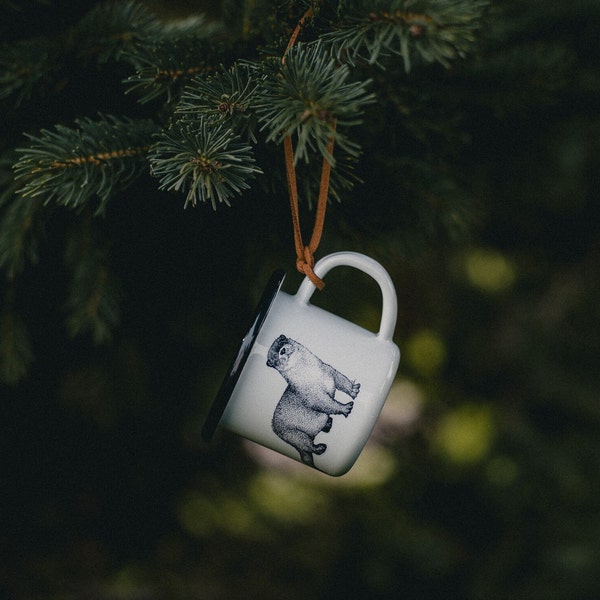 River Otter Camp Mug Ornament | Coffee Mug Holiday Ornament | Mini Camp Mug | First Christmas Ornament | Camping Theme