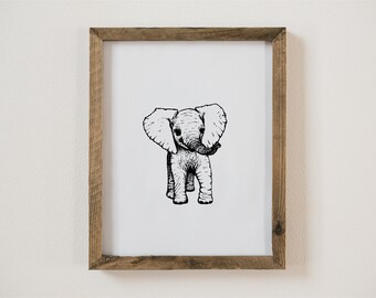 Baby Elephant Art Print: Stippled Nursery Decor by Laura DeVore