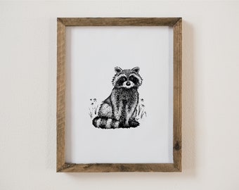 Raccoon Art Print: Hand-Drawn Woodland Nursery Decor