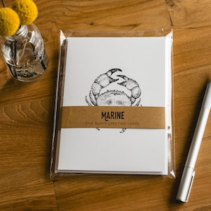 Paquete de tarjetas con temática marina / Paquete de 5 tarjetas de felicitación / Tarjetas del océano, Tarjetas de animales, Ilustraciones originales, Blanco y negro