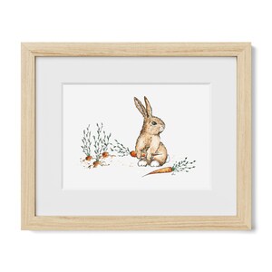 Impression d'art aquarelle et encre de lapin de jardin