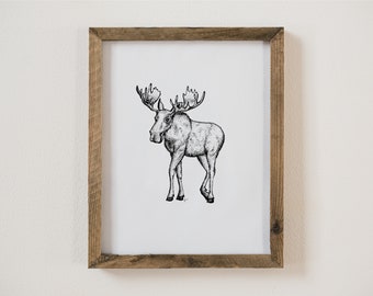 Hand-Drawn Maple the Minnesota Moose Art Print | Minnesota Gift | Rustic Cabin Decor