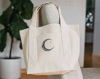 Moon & Stars Mini-Einkaufstasche - Celestial Canvas Tote, Night Sky Art