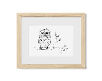 Hand-Drawn Baby Owl Art Print: Woodland Nursery Decor