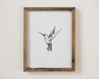Hand-Drawn Hummingbird Art Print | Bird Wall Decor