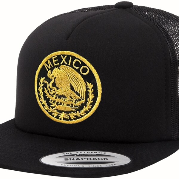 thumbnail image 2 of Mexican Eagle Baseball Cap - Adjustable Embroidery Logo Flag Trucker Hat (Black) 2 of 5