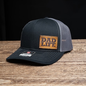 Dad Life Leather Patch Trucker Hats | Sewn On | Hand Finished Leather | Custom Caps | Richardson