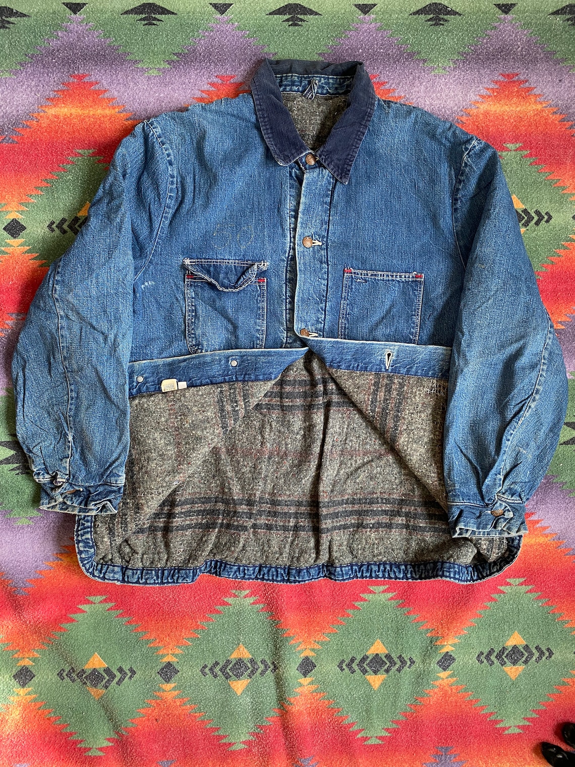Vintage 1960s Blanket Lined Denim Chore Coat Etsy