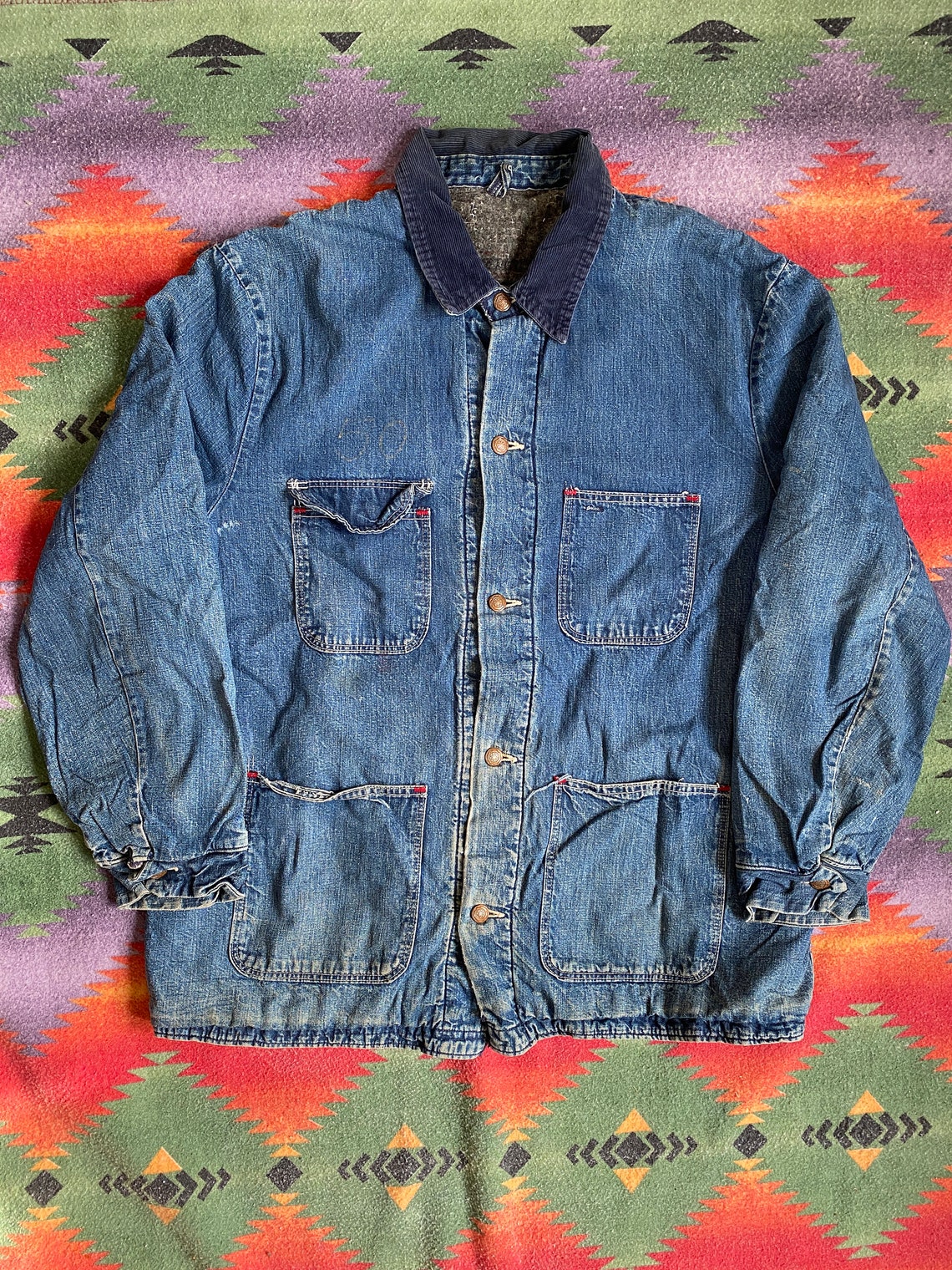 Vintage 1960s Blanket Lined Denim Chore Coat Etsy