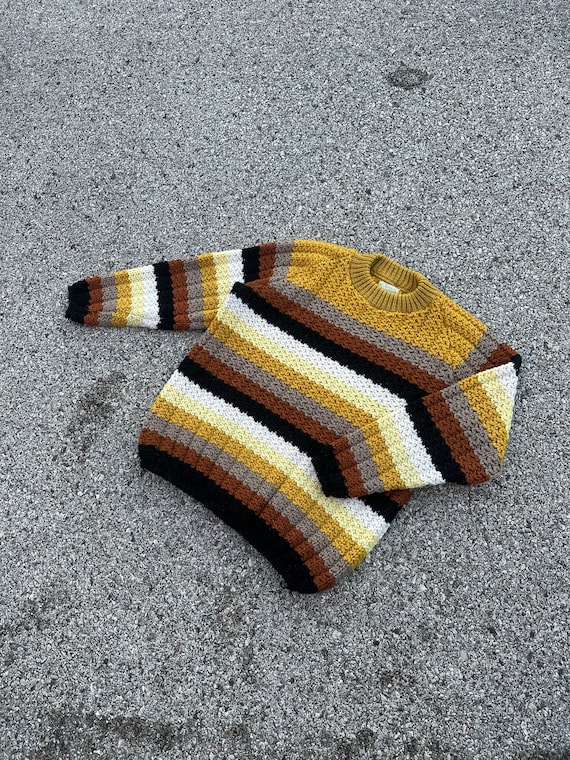 Vintage 70s Sears Striped Colorful Virgin Wool Swe