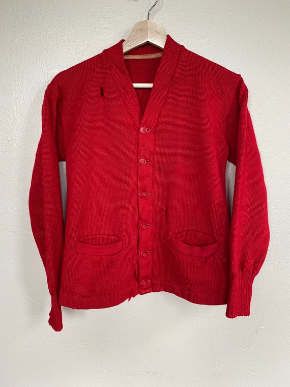 Vintage 1930s/1940s Deep Red Button Up Wool Cardig