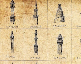Collection of 25 Minarets - Islamic Wall Art Print | Ornaments of the Cities | Islamic Architecture | Muslim World | Wall Art | Unframed