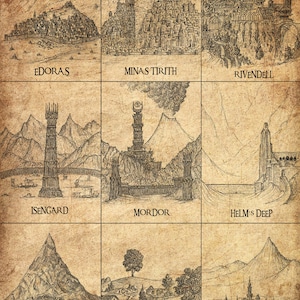Esthétique de la Terre du Milieu - Fond Kraft - Impression d'art - Papier peint - Le Seigneur des Anneaux
