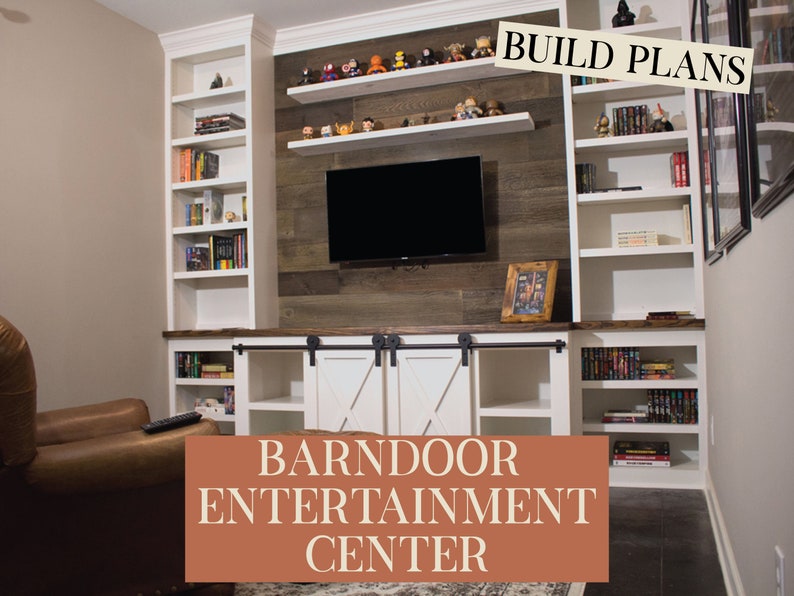 Barn Door Entertainment Center Built in Build Plans Etsy