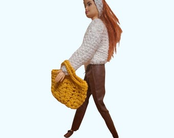 Conjunto de suéter, camisa y pantalón hechos a mano con accesorios para muñeca de moda de 11,5 pulgadas.