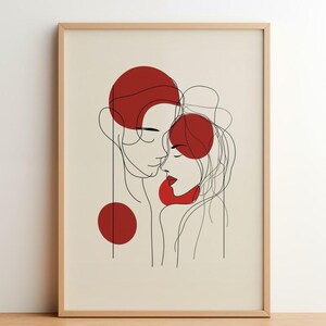 Shades of Love: Print | Minimalist Abstract Art | Modern Couple Illustration | Warm Tone Wall Decor | Romantic Line Drawing