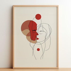 Love Lines: Print | Minimalist Abstract Art | Modern Couple Illustration | Warm Tone Wall Decor | Romantic Line Drawing