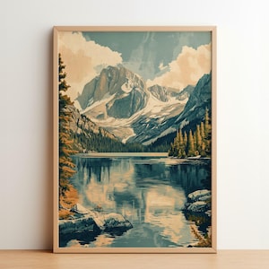 Grand Tetons: Poster | Vintage Landschaftsdruck | Gelassene alpine Kunst | Berg Reflection Illustration | Rustikales Abenteuer Dekor