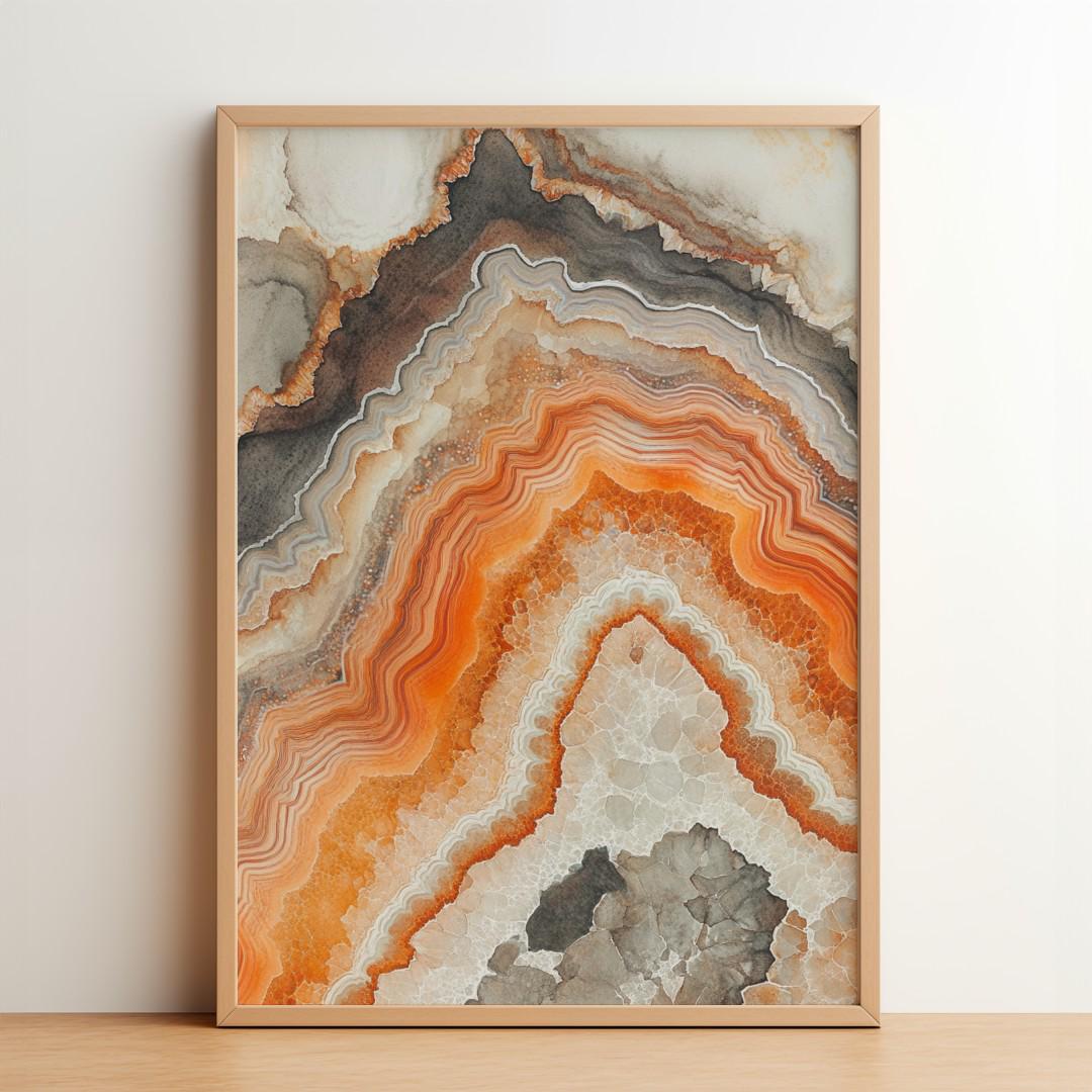 Orange Geode: Poster | Abstract Crystal Rock Texture Print | Earthy Mineral Wall Art | Modern Gemstone Decor | Natural Stone Illustration