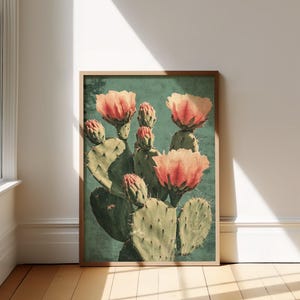 Feigenkaktus Blüte: Poster | Vintage Kaktus Blumendruck | Wüstenbotanische Kunst | Südwestlichen Naturdekor | Boho Blumen Illustration