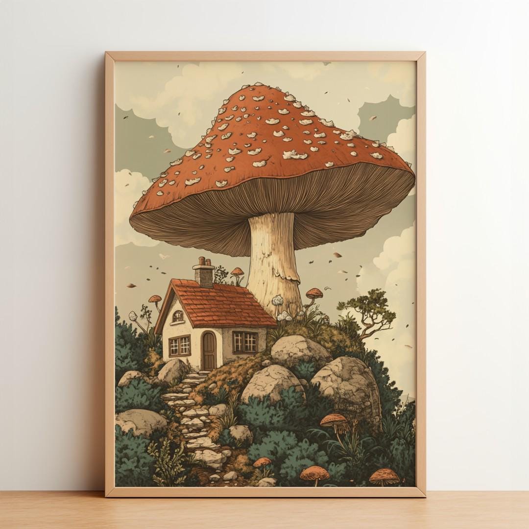 Mushroom Cottage: Poster | Whimsical Fairy Tale House Print | Fantasy ...