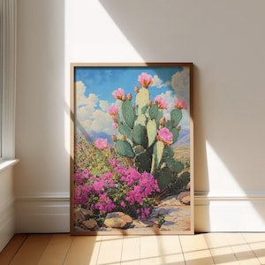Wüstenblüte: Poster | Lebendiges Kaktus Blumengemälde | Südwestliche Landschaftskunst | Bunte Feigenkakteen Print | Warmes Boho Natur Dekor