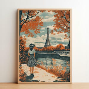Herbst in Paris: Poster | Vintage Reise Illustration | Eiffelturm Romantisches Motiv | Eleganter französischer Kunstdruck | Warme europäische Wanddekoration
