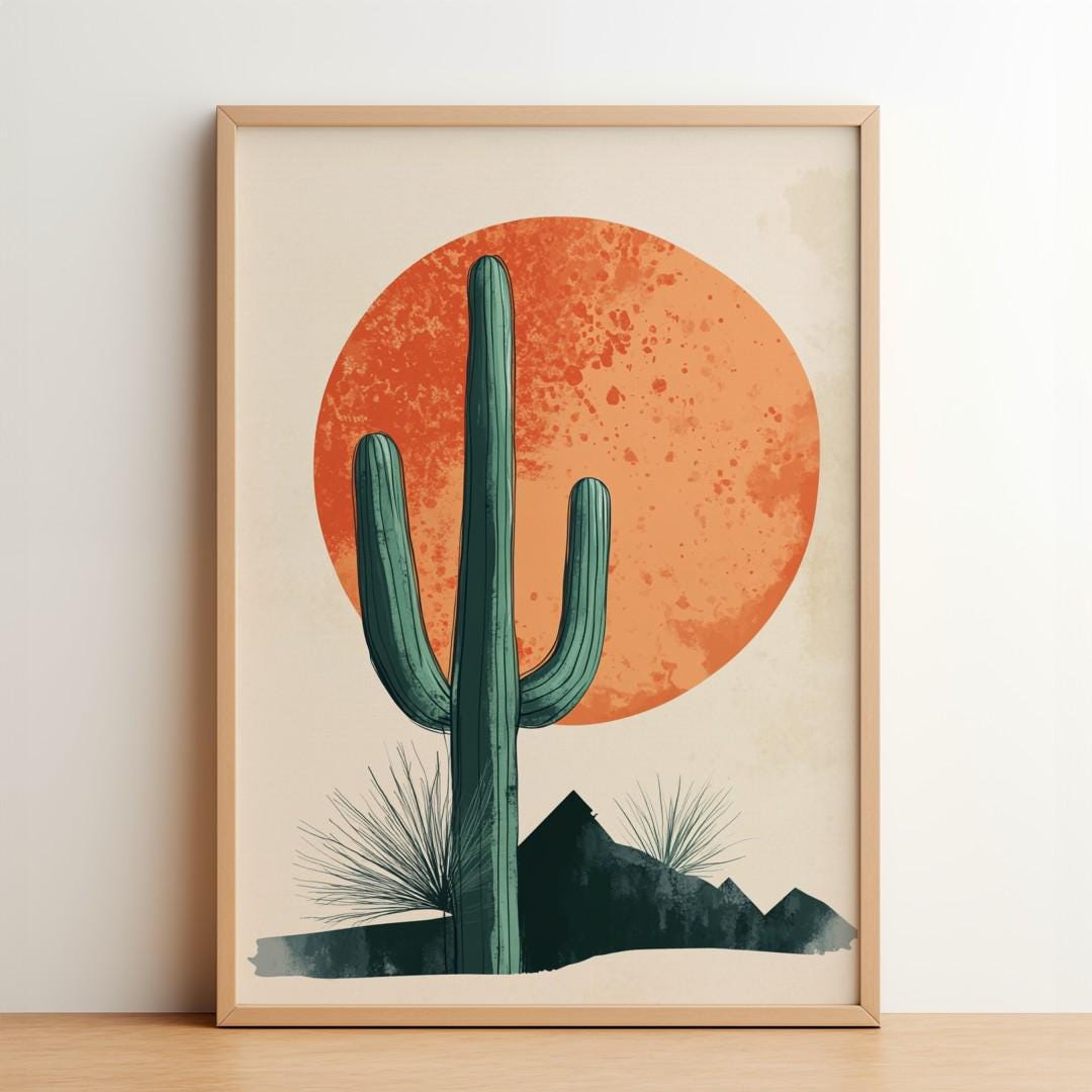Saguaro Sunset: Poster | Desert Cactus Art Print | Southwestern Boho ...