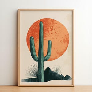 Saguaro Sonnenuntergang: Poster | Wüstenkaktus Kunstdruck | Südwestlichen Boho-Wanddekor | Minimalistische Natur Illustration | Warmen Erdton Landschaft