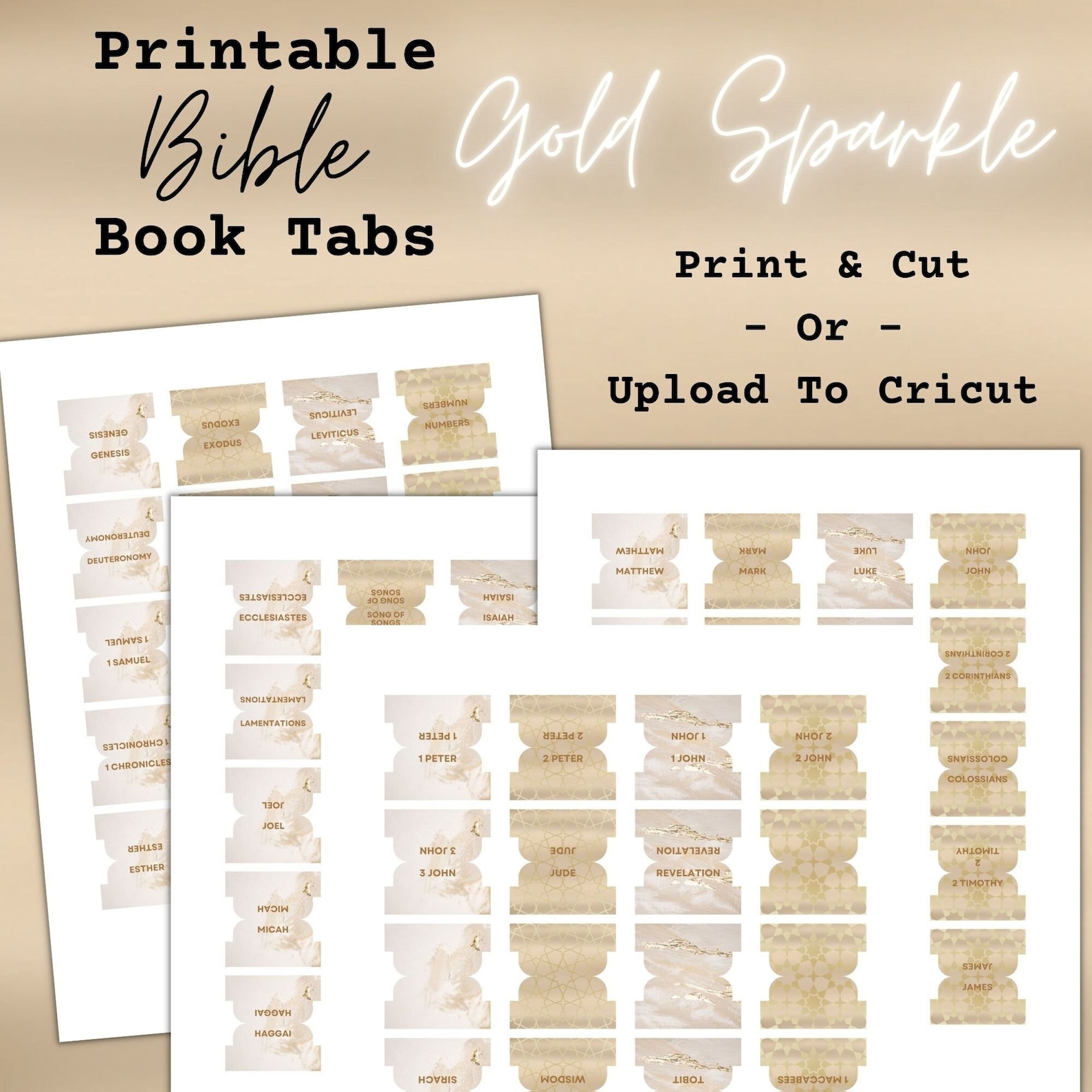 Printable Bible Tabs, Gold Bible Tabs, Digital Bible Tabs, DIY Bible ...