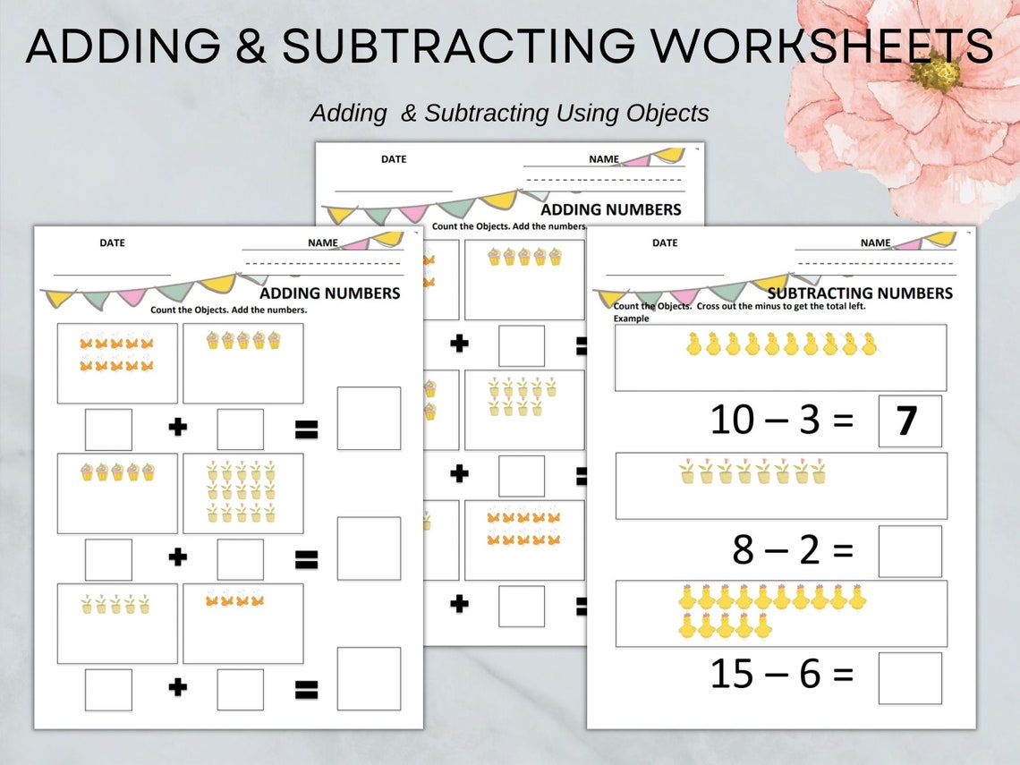 64 Adding and Subtracting Math Worksheets Printable 1st | Etsy
