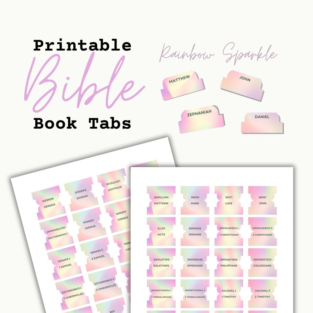 Rainbow Sparkle Printable Bible Tabs, Digital Bible Tabs, DIY Bible ...