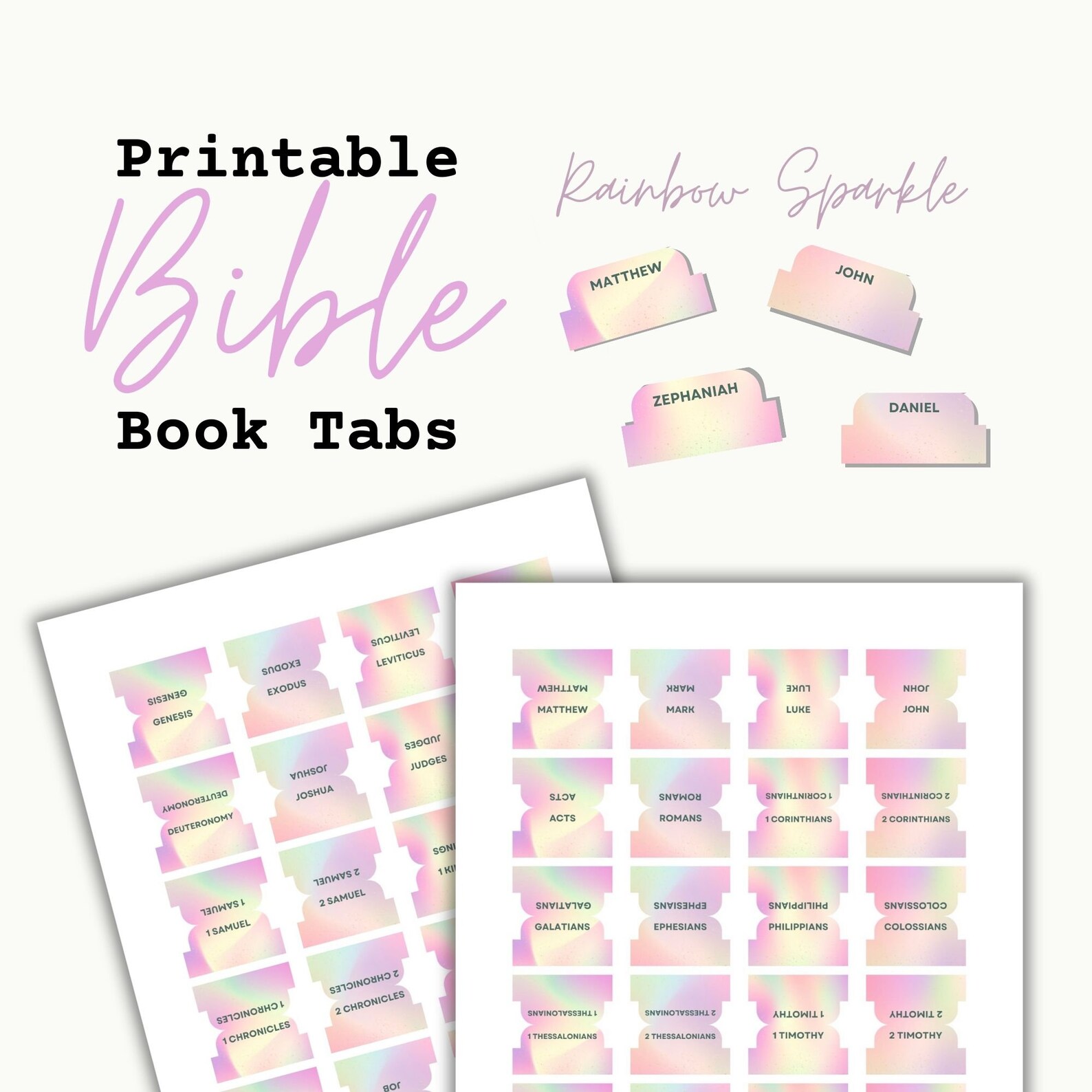 Rainbow Sparklet Printable Bible Tabs Digital Bible Tabs DIY - Etsy