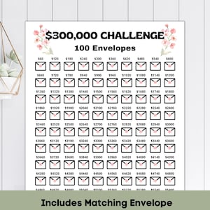 Desafio de envelope 300K 100 para impressão, desafio 300K, meta de economia, carta dos EUA, rastreador de economia de 300.000, desafio de dinheiro, download instantâneo